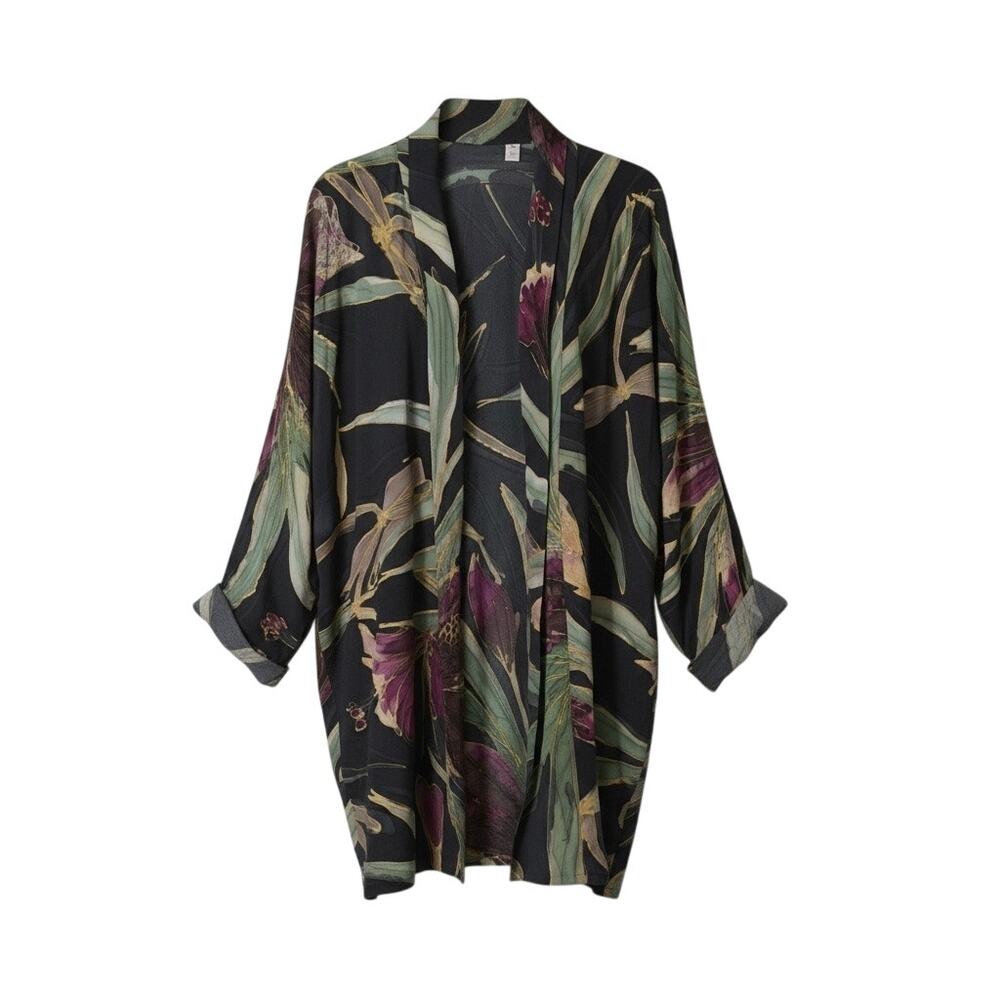 Wanda Way Vintage Silk Kimono Jacket Open Front Dolman Sleeve XL